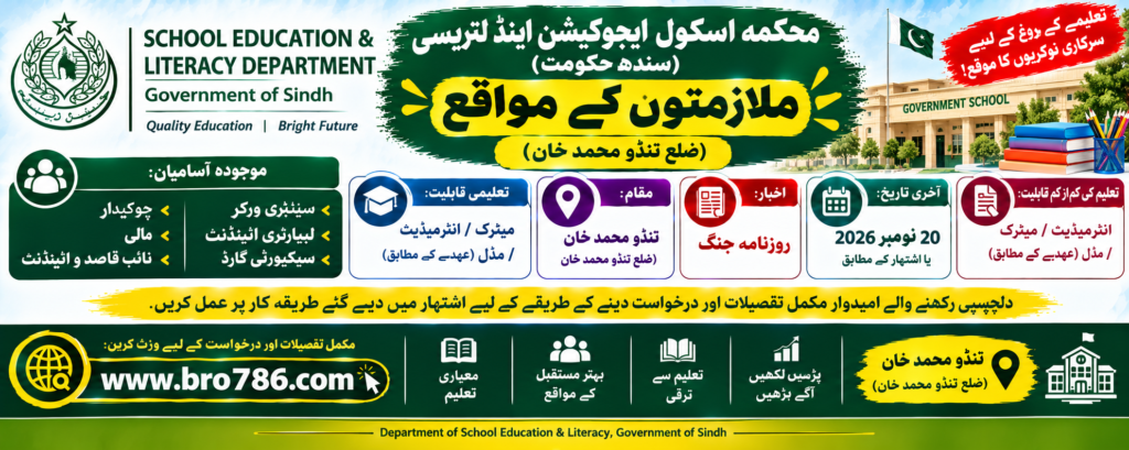 School Education & Literacy Department Jobs in Tando Muhammad Khan 2026