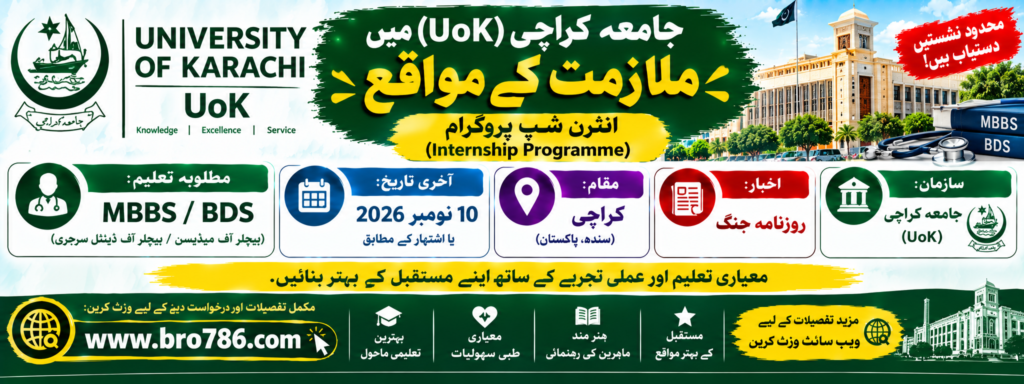 University of Karachi (UoK) Internship Programme 2026 for MBBS & BDS